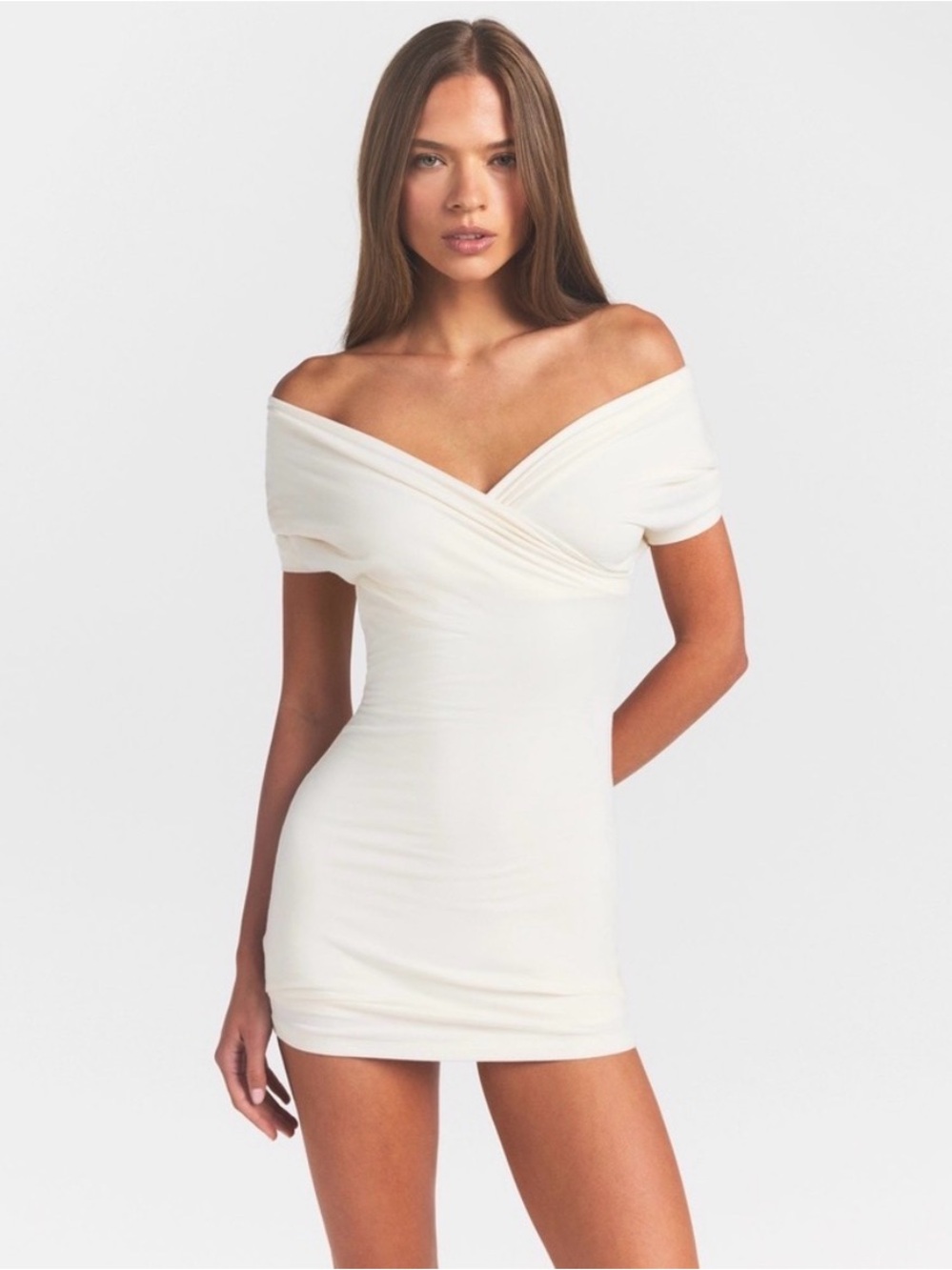 SKIMS Cotton Jersey Wrap Dress Marble White Cream NWT